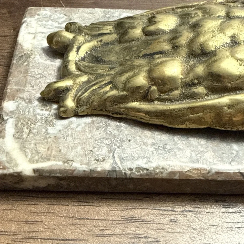 Antique OWL Figural Brass & Marble Desktop Paper Holder Paperclip Vintage Unique